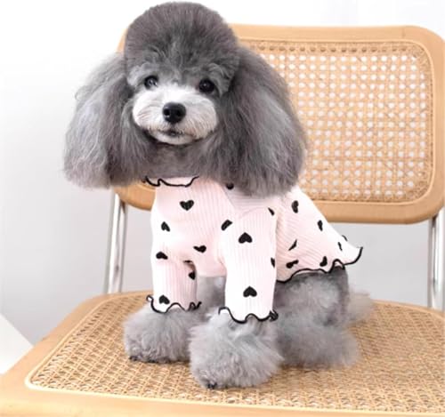 Yaopelky Haustierkleidung für kleine Hunde und Katzen, Sommer, Herbst, Herzmuster, dehnbar, Rüschen, langärmelig, Outfits für Chihuahua, Schnauzer, Shih Tzu, Yorkie (Rosa, XS)