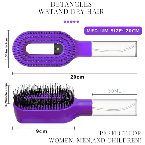 Image of 2-in-1 Spray Comb for Hair, Water Spray Detangling Brush with Built-In Mist Bottle, Anti-Frizz Wet Hair Brush for Men, Women & Kids Ideal for Long, Thick & Curly Hair (Purple)