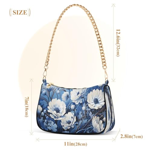 Shoulder Bags for Women Blue Flowers Hobo Tote Handbag Small Clutch Purse with Zipper Closure3