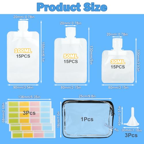 52Pcs Travel Pouches for Toiletries, TSA Approved Travel Fluid Squeeze Pouches, Travel Size Stand Up Pouch, Refillable Leakproof Travel Containers for Shampoo Conditioner Lotion Soap Liquids2
