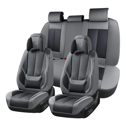 Image of Coverado Seat Covers Full Set, 5 Seats Seat Covers for Cars, Waterproof Nappa Leather Car Seat Covers with Head Pillow, Seat Protectors Car Seat Cushion Universal Fit for Most Cars (Gray&Black)
