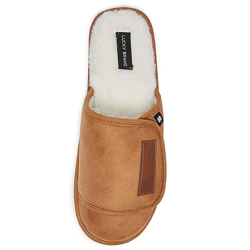 Lucky Brand Mens Slippers - Soft Memory Foam Rubber Sole Bedroom Slipper - Indoor-Outdoor Mens House Slippers, Tan-Large