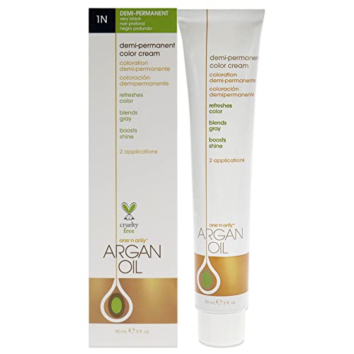 One N' Only Demi Permanent Hair Color - Permanent Hair Dye Made with Argan Oil - Delivers Rich, Accurate Tones with Gray Coverage - Improves Moisture & Elasticity - 1N Very Black (3 oz)