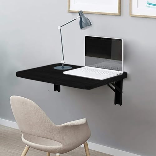 Shally Dogan Tavolo da Parete Pieghevole 60 x 40 cm in Legno, Scaffale a Muro Richiudibile Salvaspazio Versatile, Scrivania Porta Pc, Tavolino da Pranzo, Soggiorno, Salotto, Bagno, Cucina (Nero)