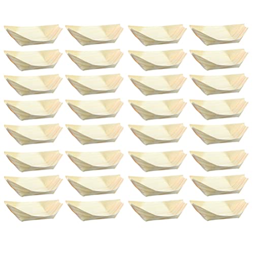 NIYANGLE Wood Boat Plate, 50pcs 3IN Disposable Wood Serving Boats Disposable Bamboo Leaf Dishes Food Dessert Paper Plates Sushi Serving Tray for Catering Home Hawaiian Party Supplies
