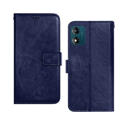 Image of Motorola E13 Flip Case | Leather Finish Flip Cover | with Card Pockets | Flip Cover for Motorola E13 - Blue