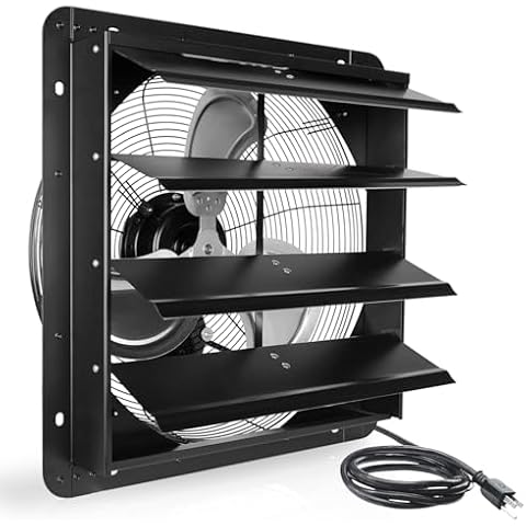 VENTISOL 18”Wall Mounted Shutter Exhaust Fan, Self Closing automatic,With 1.65m Power Cord, 2500CFM for Attic, Garage, Shop，Barns，Warehouse，Black Cover