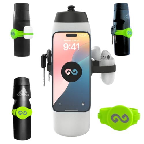 Gymmi Magnetic Water Bottle Phone Holder – One-Piece Silicone Strap for Gym | Holds Phone, Keys & Earbuds | Fits 12–40 oz Bottles (Neon Green)