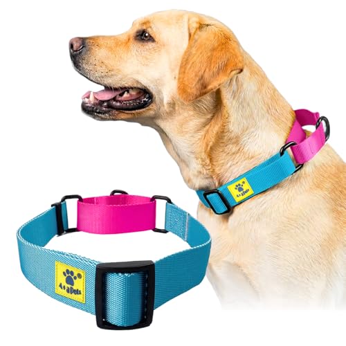 Image of A+a Pets Martingale Dog Collar | No Pull Design,No Neck Strain,No Choke Design | for Large & Medium Dogs | Rust Free,Waterproof Nylon Training Collar (Pink & Light Blue),30 x 2.5 cm