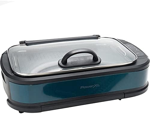 Power XL Smokeless Electric Indoor Removable Grill and Griddle Plates, Nonstick Cooking Surfaces, Glass Lid, 1500 Watt, 21X 15.4X 8.1, Green
