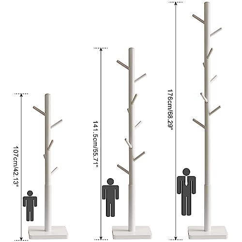 Miniatura 8 de Ymyny Perchero De Pie En Forma De Árbol, Soporte Para Abrigos De Madera Maciza, Con 8 Ganchos Con 3 Tamaños Ajustables Para Sombreros, Bolsas, Para Entrada, Pasillo, 29 X 29 X 176cm Blanco Hcr002w