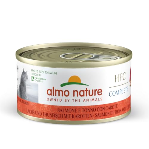 almo nature HFC Complete Alimento Húmedo para Gatos Adultos – Salmón y atún con Zanahorias – Paquete de 1,68 kg (24 x 70 g)
