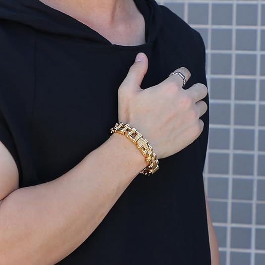 18K pure gold bracelet, men's bracelet bicycle chain, Bicycle chain，exquisite Cuban chain, hip-hop men's bracelet fashion jewelry gift3