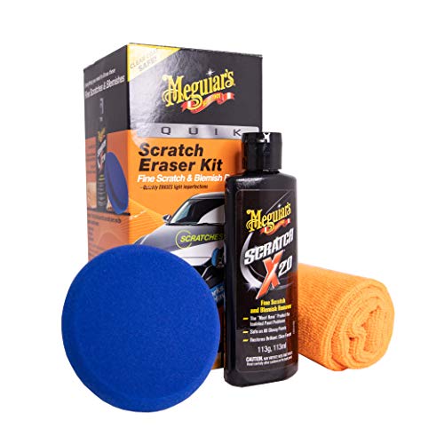 Meguiar's Quik Eraser Scratch Kit - Beseitigt feine Kratzer & Lackschäden, inklusive Bohreraufsatz, enthält Scratch Eraser Pad & Scratch X 2.0, Kratzerentfernungsset, G190200EU