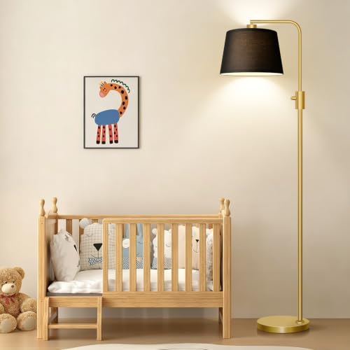 Image of Nintiue Dimmable Gold Floor Lamp, 1000 LM LED Edison Bulb Included, Arc Floor Lamps for Living Room with Black Shade, Modern Standing Lamp Tall Lamps for Living Room Bedroom