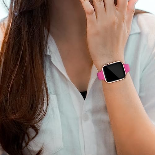 Image of Thin Slim Band Compatible with Apple Watch 38mm 40mm 41mm 42mm 44mm 45mm 46mm 49mm, Replacement Silicone Sport Strap for iWatch Series 11 /10 /9 /8 /7 /6 /5 /4 /3 /2 /1 Ultra SE Women Men, Hot Pink