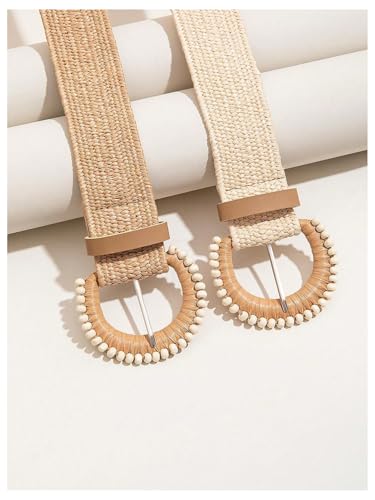 GORGLITTER Women's 2 Pack Woven Belts Raffia Belts Boho Belt Stretchy Dress Belt3