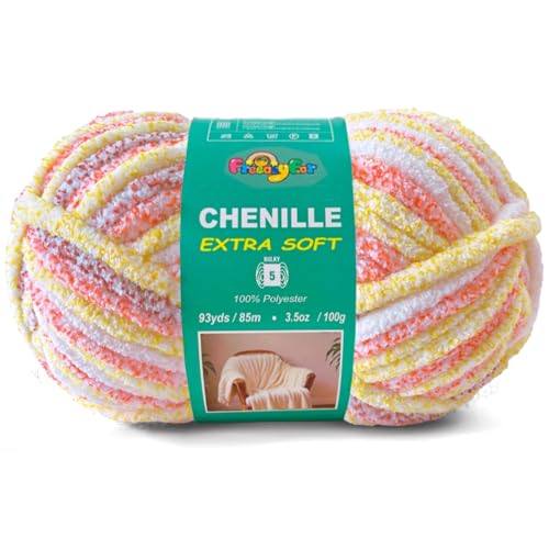 Image of Super Soft Velvet Chenille Yarn for Crocheting and Knitting-Easy to Crochet-Bulky, 3.5oz /93yds of Each Skein-Chunky Plush Yarn for Hand Craft Blanket Ammigurumi DIY (Sunset Glow, 1 Pack)