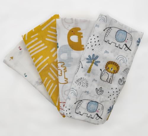 Image of Trance Home Linen Super Ultra Soft 100% Cotton Malmal Baby Swaddle Cloth | Baby Wrap for New Born Babies | Skin Frindelly Soft Baby Towel |New Born Swaddles-(100x100 Cm, Peeples & Pine,Pack of 4)
