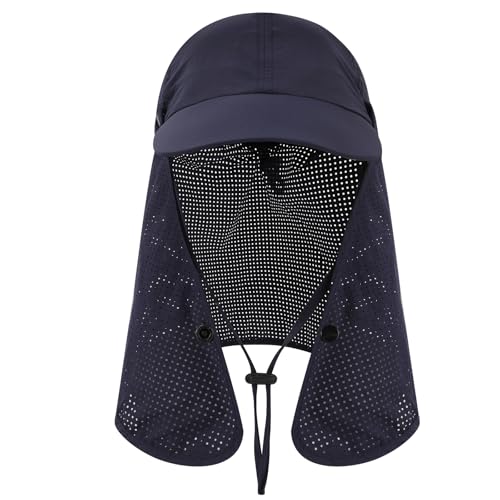 TAGVO Gorra de béisbol de Secado Rápido para Hombre Mujer, Sombrero de Sol Protección UV con Solapa Desmontable para El Cuello, Gorras de Pescador de Plegable Ligero Transpirable para Exterior