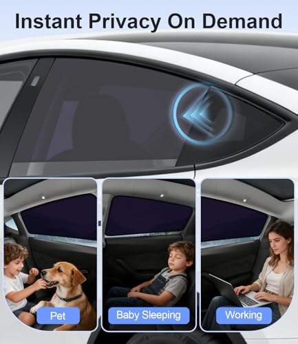Image of Tesla Model Y /Juniper Window Shades 2020-2026, 4PCS Static Cling Set | Custom Fit, Heat & UV Protection, Easy to Install, Door-Friendly Design, Ideal for Driving