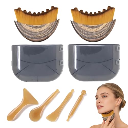 Lymphatische Gesichtsbürste, 2 Stück Lymphdrainage Gesicht mit 4 Schönheitsstab, Trockenbürstenwerkzeug Gesichtskontur Stressabbau präzise Passform die Haut lindert Müdigkeit