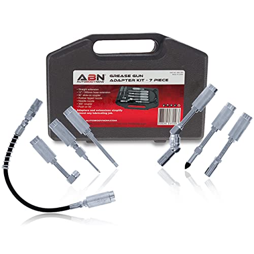 ABN Lube Accessory Kit - 7pc Automotive Universal Grease Coupler Kit and Grease Gun Attachments with Carrying Case