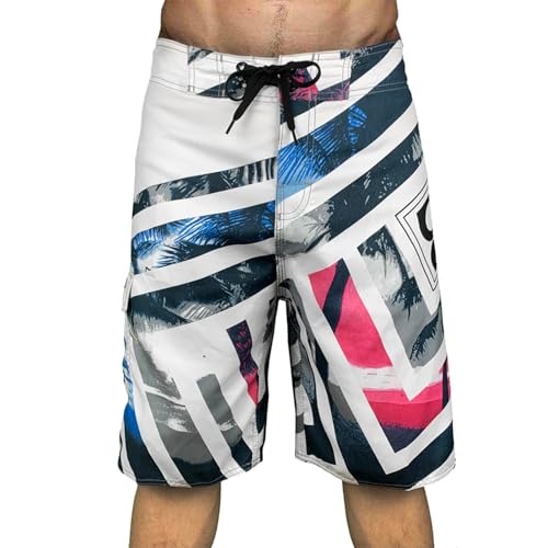 Short de Bain Long Homme Maillots de Bain Travail Piscine Séchage Rapide Surf l'été Hawaïen Short de Plage Imprimé Grande Taille Shorts (A0a3-White, 4XL)