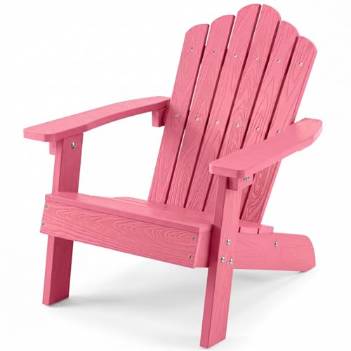 Giantex Kids Adirondack Chair All-Weather HIPS Childrens Outdoor Chair with Tilted High Backrest Toddler Beach Chair for Garden Patio Backyard Kids Lawn Chairs for Age 3-7 (1 Pink)