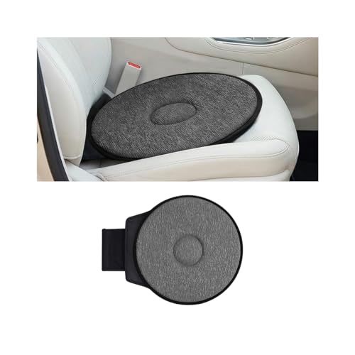 SWPHRT 360 Degree Swivel Car Seat Cushion Round Rotating Non Slip Vehicle Chair Pad for Elderly Support Portable Removable Automotive Interior Seat Assist Pad Universal for Sedan RV Truck (Grey)