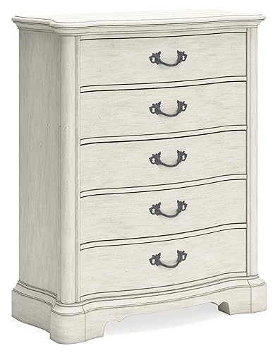 Signature Design by Ashley Arlendyne Traditional 5 Drawer Chest with Felt-lined Top Drawer for Bedroom, White -  Ashley Furniture Industries, B980-46