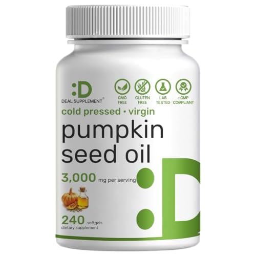Pumpkin Seed Oil 3,000mg with Saw Palmetto, 240 Softgels – Cold Pressed Extract with Virgin Oil – Supports Prostate Health & Normal Urinary Frequency – DHT Blocker for Hair Growth – Non-GMO