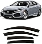 Tape-On 3D Wavy JDM Style Side Window Vent Visor Deflectors Rain Guards Compatible with Honda Civic Hatchback 2016-2021 10th Generation Type-R EX EX-L LX Sport Touring