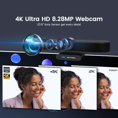 TONGVEO AI Tracking 4K Webcam 5X Zoomable for Conference TV Room System with 4 Mics and Speaker, Computer ePTZ Camera with Remote, Adjustable Wide Angle, for Laptop Mac, Video Call, Zoom - Image 2