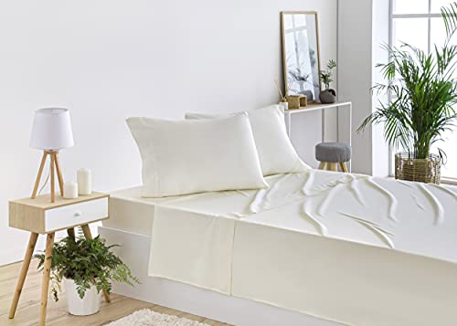 Miniatura 4 de Todocama – Juego de Sábanas de 4 Piezas - 5003 - Sábana Bajera Ajustable - Encimera - Dos Fundas de Almohada de 50x80cm. (Cama 90x190/200 cm, Beige)