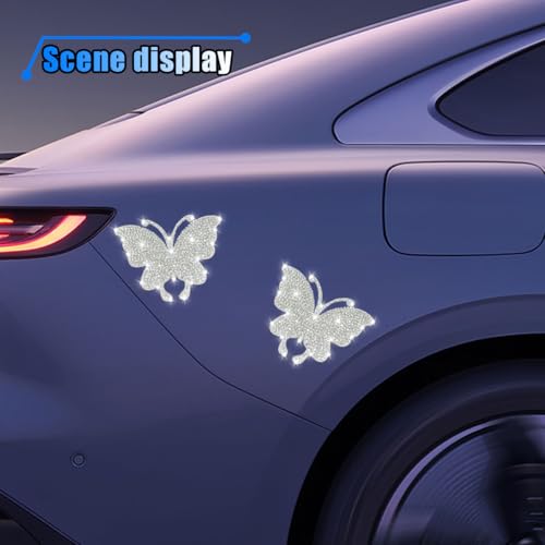 Image of 2PCS Bling Rhinestone Car Sticker Decal, Self Adhesive Crystal Dog Paw Stickers, Car Interior&Exterior Decal for Women, Car, Window, Refrigerator, Mirror, Laptop, Truck, Helmet Decoration (Butterfly)