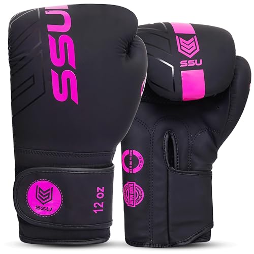 SSU Guantes de boxeo Supergel de 12 onzas para entrenamiento profesional, lucha, kickboxing, Muay Thai y artes marciales mixtas, para hombres y mujeres (rosa)