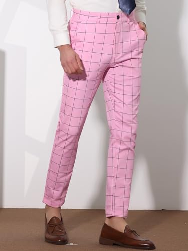 Lars Amadeus Men's Plaid Dress Slim Fit Checked Business Formal Pants with Pockets2