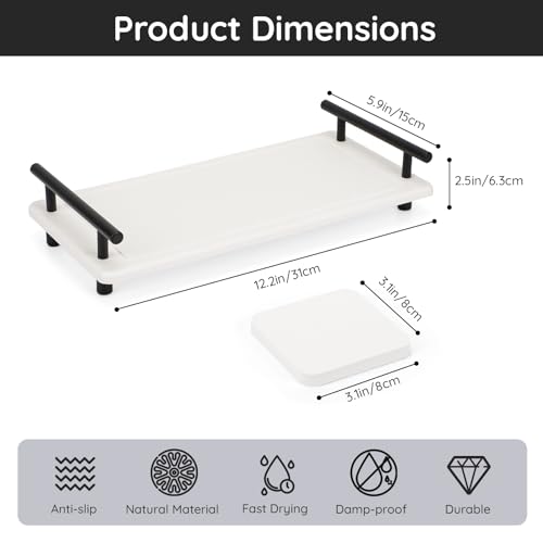 Image of Segbeauty 12x6in Fast Drying Sink Caddy, Stone Drying Mat for Kitchen Counter, Bathroom Vanity Tray Diatomaceous Earth Stone Coasters Sponge Holder Soap Drying Rack Water Absorbing Stone Tray for Sink