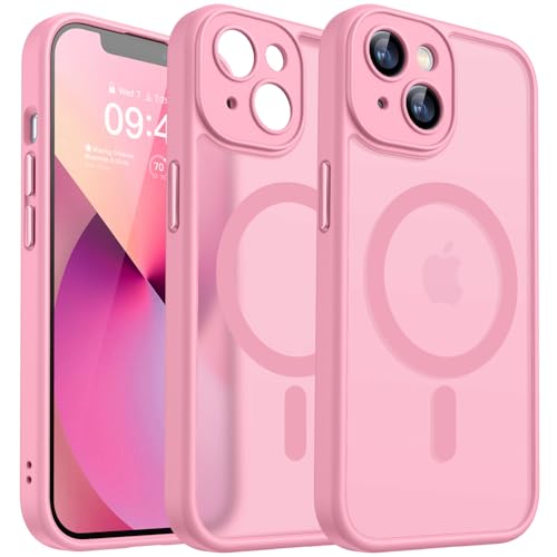 Image of CANSHN Magnetic for iPhone 13 Case, Upgraded [Full Camera Protection] [Compatible with Magsafe] [Translucent Matte] Shockproof Protective Phone Case for iPhone 13 6.1 inch - Pink