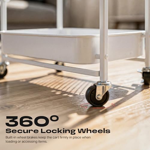 Image of Multipurpose Foldable Kitchen Storage Trolley | Heavy Metal 3-Tier Utility Cart for Storage | Portable Cart for Kitchen, Bedroom, Office | Kitchen Rack with Lockable Wheels (White)