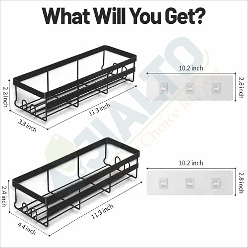 Image of JIALTO 2 Pieces Heavy Duty Self Adhesive Bathroom Accessories Set | Racks for Bathroom | Multipurpose Wall Mounted Washroom Organizer | No Drill Bathroom Shelves | Soap Rack for Bathroom (Black)