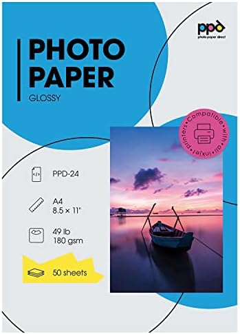 PPD Inkjet Glossy Photo Paper LTR 8.5x11" 49lbs 180gsm 9.9mil x 50 Sheets (PPD024-50)