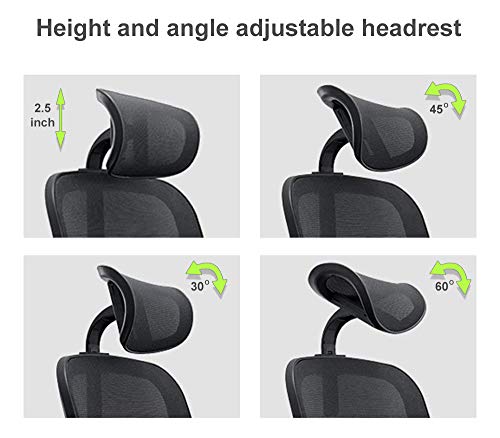 2xhome High Back with Headrest Chair Office Mesh Chair Tilt Arms Lumber Support Large Base Adjustable Swivel Task Executive, Single, Set of 1 - Thumbnail 5