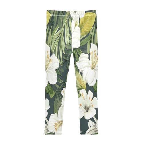 Bolaz Toddler Girls Leggings Printed Yoga Pants Leggings White Flower Green Leaves for Kids2