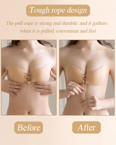 Sticky Bra Strapless Adhesive Invisible Push Up Lift Bras 2 Pair Reusable for Women Backless Dress Black and Nude3