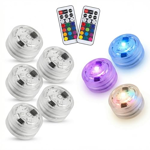 Tiny pets Submersible LED Lights with Remote Mini Waterproof RGB Tea Lights Small Submersible Lights for Vases Pool Pond Fountain Bath Tub 13 Colors 4 Modes Brightness Adjustable LED Lights