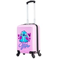 Disney Stitch Suitcase Hard Shell 49.5 x 32 x 21cm 28L Capacity 4 Spinner Wheels Extendable Handle Travel Essentials (Pink, S (H49.5cm x W32cm - 28L)