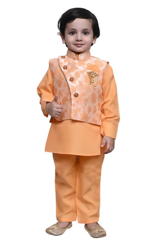 TADEX Boys Cotton Blend Kurta Pajama Koti Set Pyajama Modi Jacket Combo Kids Traditional Ethnic Wear Dhoti