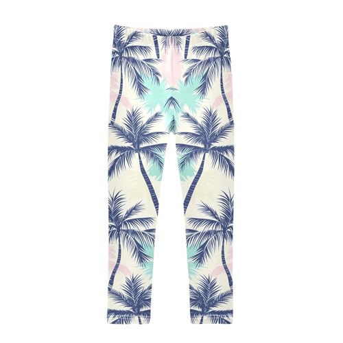 Pink Green Blue Palm Pattern Girls Leggings Soft Stretch Workout Yoga Dance Pants for Kids Casual Tights